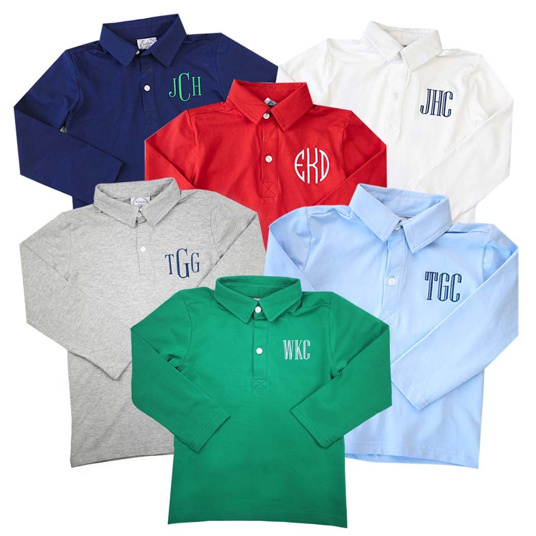 Jack Classic Long-Sleeve Monogrammed Polo | The Bella Bean
