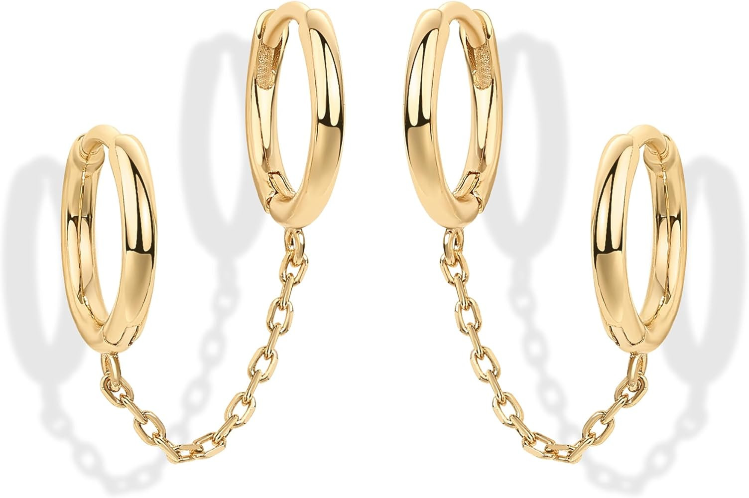 PAVOI 14K Gold Chain Earrings for Women | Double Piercing Dangle Chain Huggie Hoop Earrings | Cub... | Amazon (US)