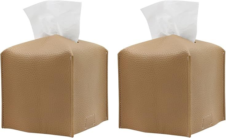 Naiveroo Tissue Box Cover, 2 Pack PU Leather Tissue Box Cover Square Tissue Box Holder for Bathro... | Amazon (US)