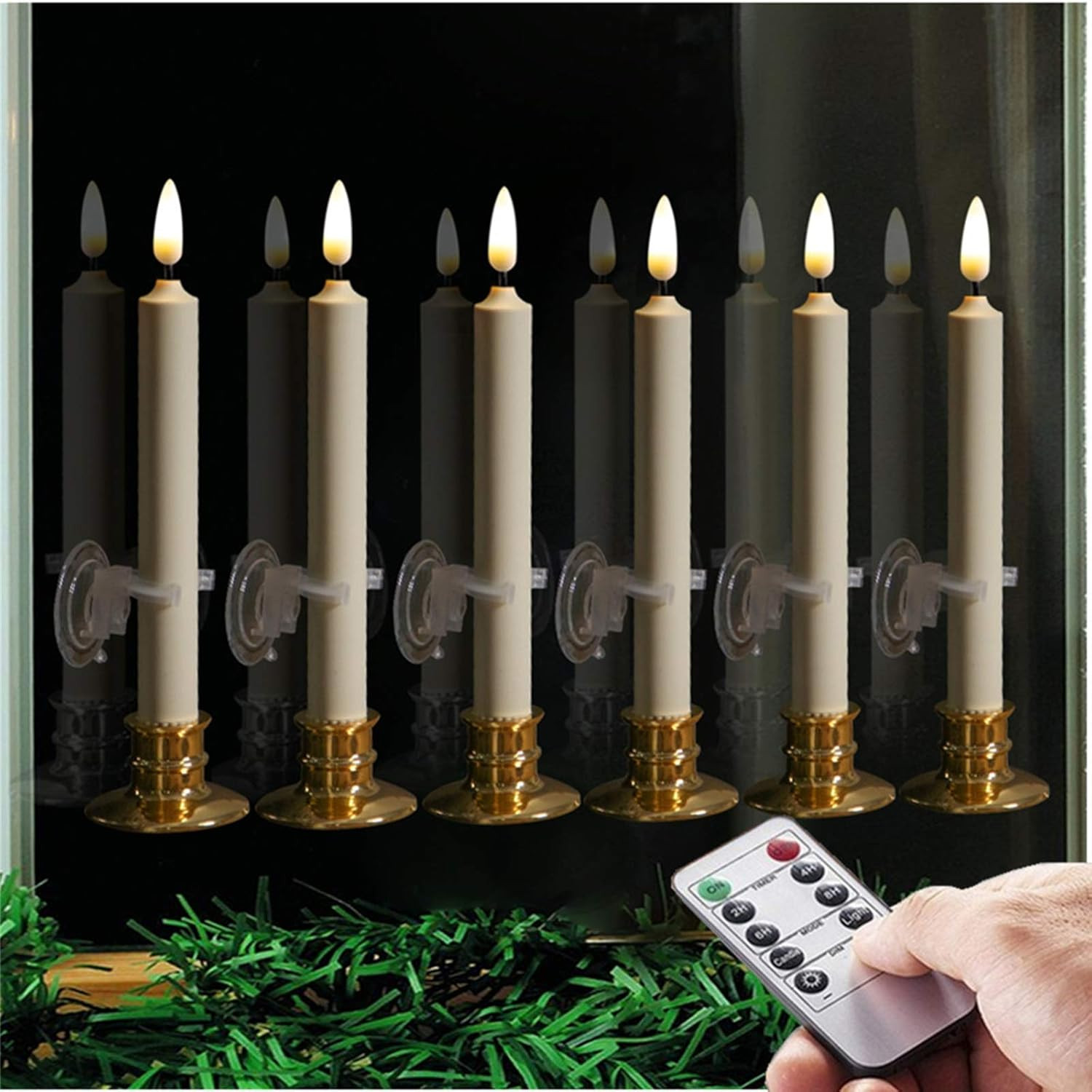 6PACK Flameless 8'' Window Candles with 6 Clips+6 Suction Cup+6 Golden Candleholders. Battery Pow... | Amazon (US)
