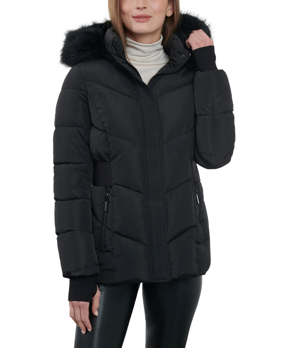 Michael Michael Kors Women's Faux-Fur-Trim Hooded Puffer Coat - Black | Macy's