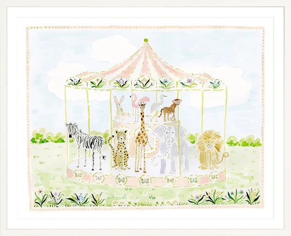 The "Merry-Go-Menagerie Pink Carousel" Fine Art Print | Evelyn Henson
