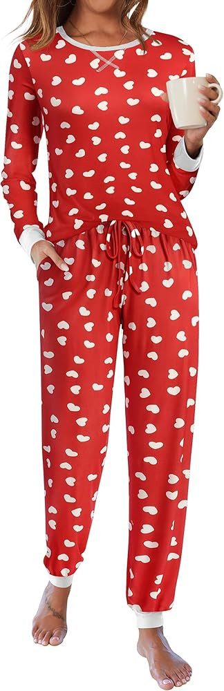 Ekouaer Women's Pajamas Sets Long Sleeve Pjs 2 Piece Loung Set with Pocket | Amazon (US)