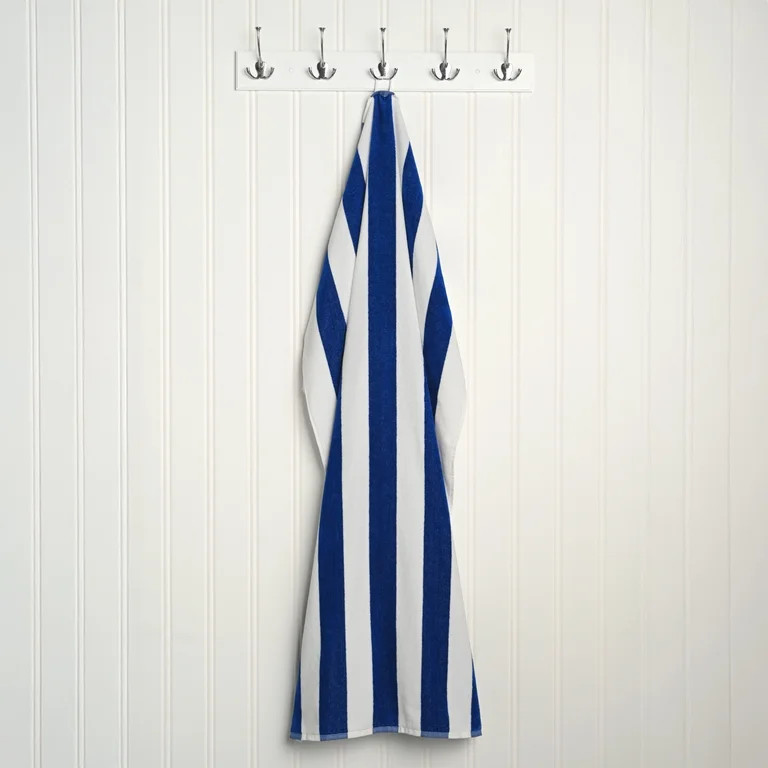 Mainstays Cabana Stripe Cotton Blend Beach Towel, 58" x 28", Blue | Walmart (US)