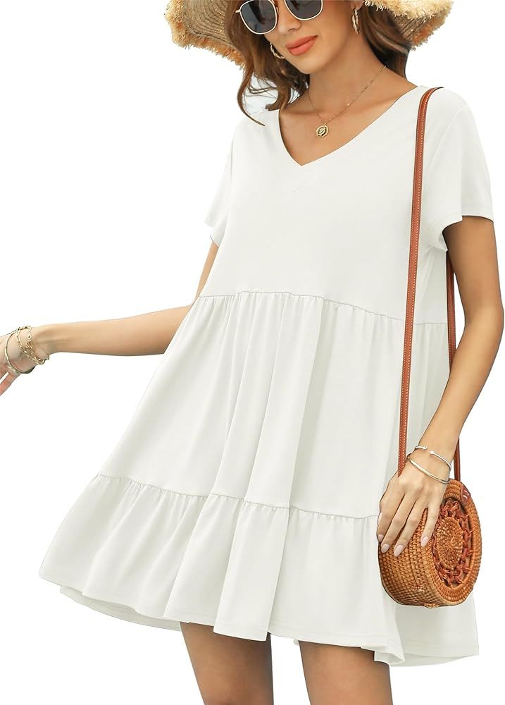 2024 Summer Dress for Women Casual Loose Short T Shirt Dress Cute Flowy Swing Babydoll Dress | Amazon (US)