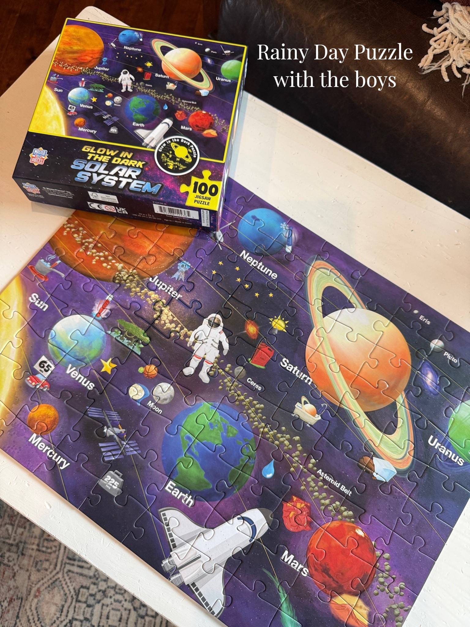 The boys and I did this 100 piece puzzle today while Henry napped and it was the perfect size for them. #kidspuzzles #rainydaysctivities #solarsystem