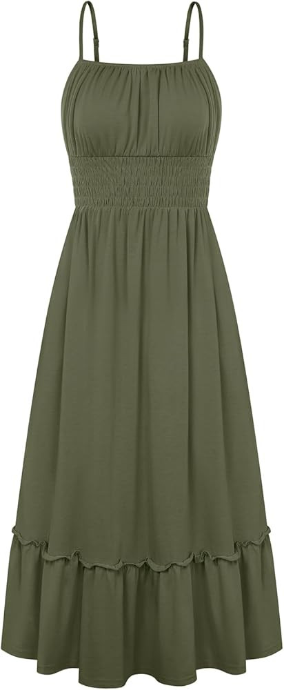 GRACE KARIN Women's Summer Maxi Dress 2026,Smocked Ruched Bust Sundress with Adjustable Straps & ... | Amazon (US)