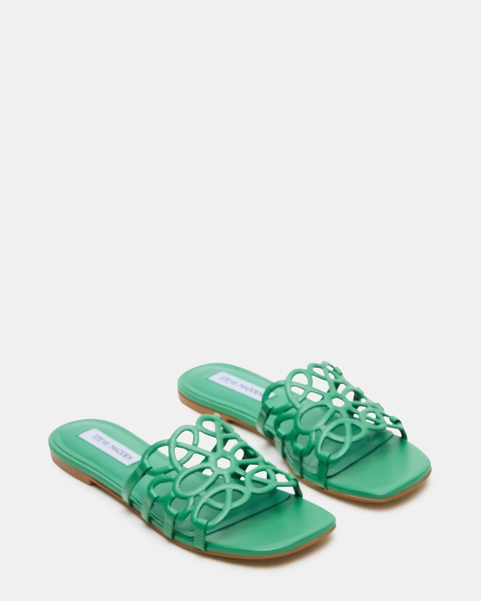 LOTUS Green Leather Square-Toe Slide Women's Sandal | Steve Madden (US)