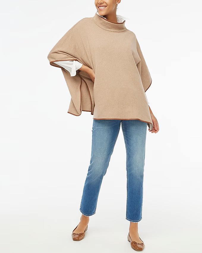 Faux leather-trimmed poncho | J.Crew Factory