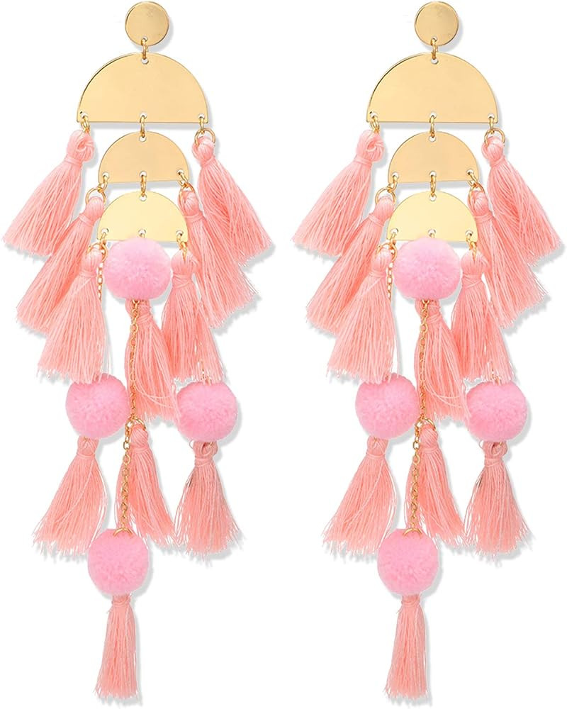Long Tassel Earrings Statement Fringe Drop Bohemian Earrings Big Dangle for Women Fashion | Amazon (US)