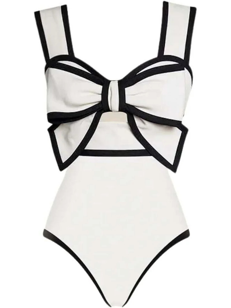 JASGARDE Women's Black and White One-Piece Swimsuit with Bow-tie Decor One Piece Bathing Suit Bea... | Walmart (US)