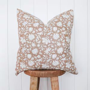 Designer tan/blush hand-blocked floral pillow cover | Etsy (US)