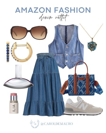 Shop this stylish yet easy denim outfit idea: a stylish vest top, midi skirt, neutral sneakers, cute accessories and more! 
#springfashion #casualoutfit #amazonfinds #affordablefinds

#LTKItBag #LTKShoeCrush #LTKStyleTip