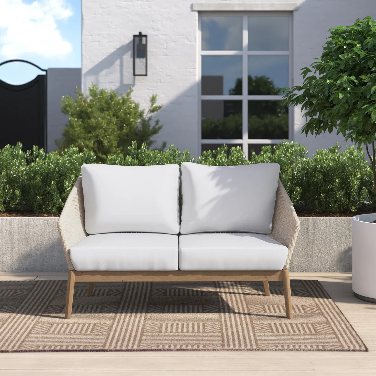 Bowery 51'' Wide Rectangle Acacia Loveseat with Cushions | Joss & Main