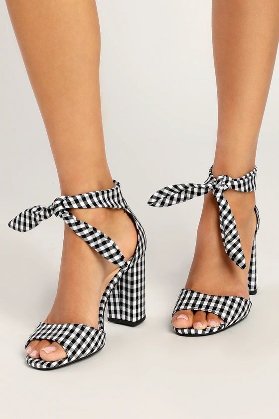 Covington Black and White Gingham Ankle Strap Heels | Lulus (US)