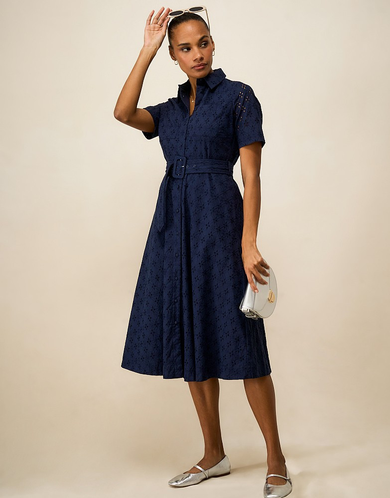 Women's Henley Broderie Shirt Dress in White from Crew Clothing Company | Crew Clothing (UK)