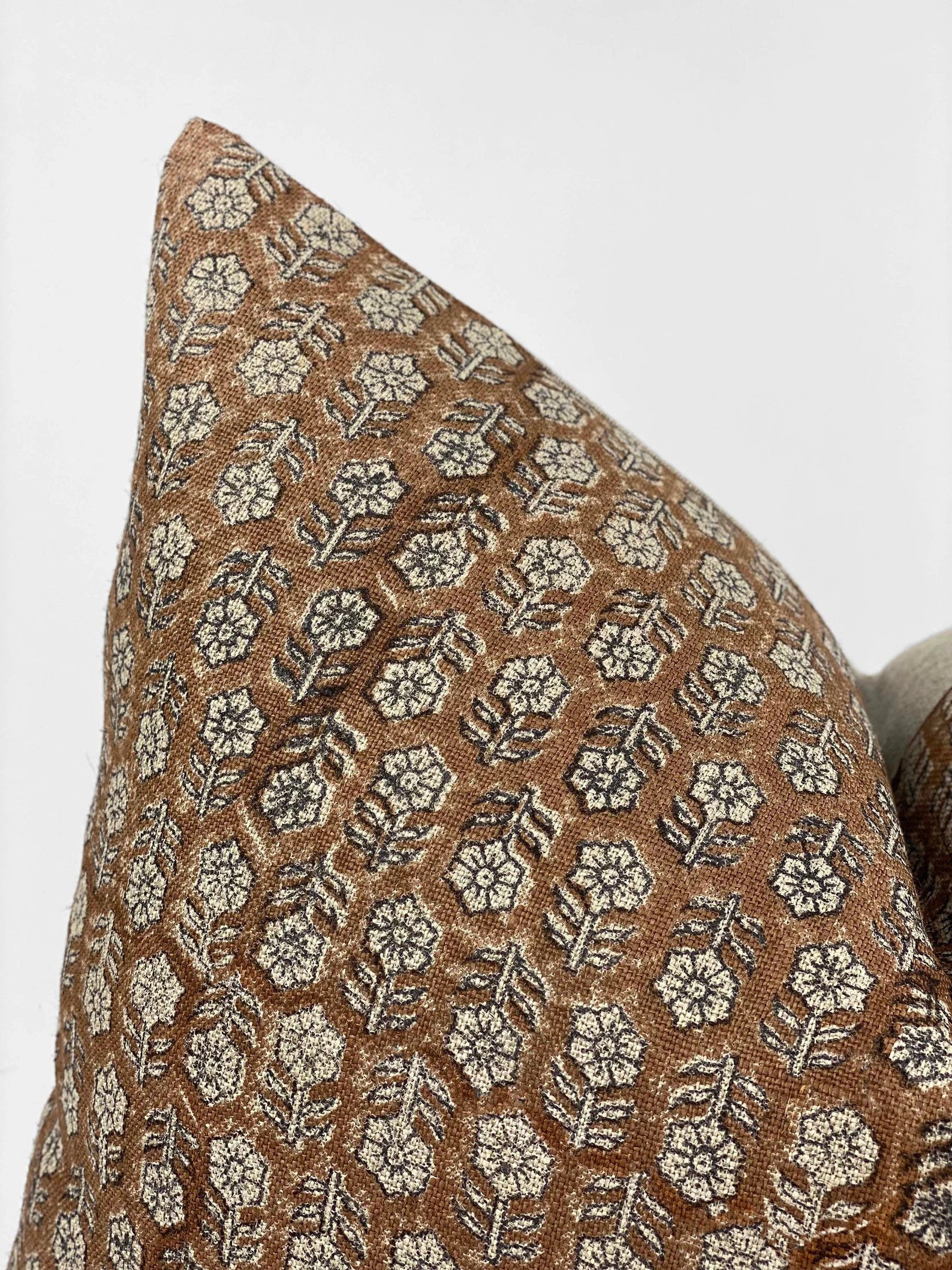 MARGEAUX TAN | Designer Camel Floral Linen Pillow Cover, Block Print Pillow, Caramel Color Pillow... | Etsy (US)