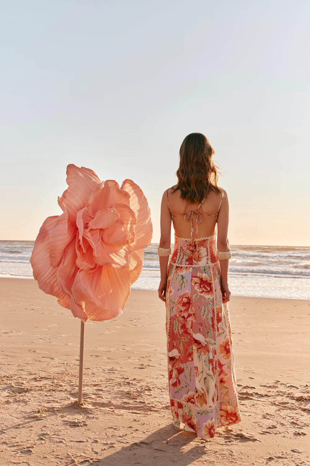 Pink Desert Rose Print V Neck Maxi Evia Dress | Sabo Skirt US