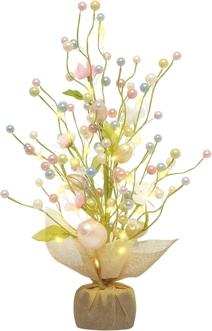 RoseCraft Easter Decorations, 18 Inch Pre-Lit Easter Egg Tree Tabletop Decor with Delicate Orname... | Amazon (US)