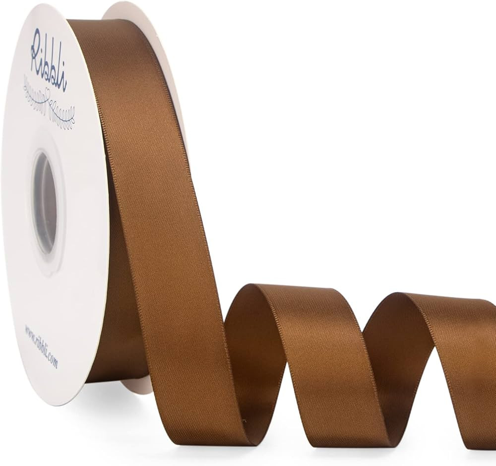 Ribbli Turftan Brown Satin Ribbon Double Faced Satin 1 Inch x Continuous 50 Yards-Light Brown Rib... | Amazon (US)