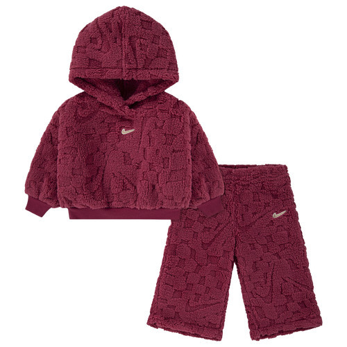 Girls Preschool Nike Nike Cozy Pullover Hood and Pants Set - Girls' Preschool Sweet Beet/Sweet Beet Size 5 | Kids Foot Locker (US)