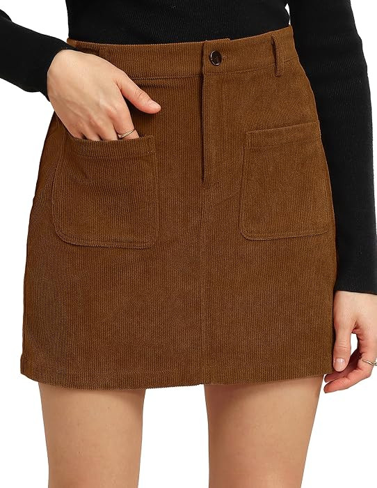 Kate Kasin Women Fall Corduroy Mini Skirt, High Waist Skirts with Pockets | Amazon (US)