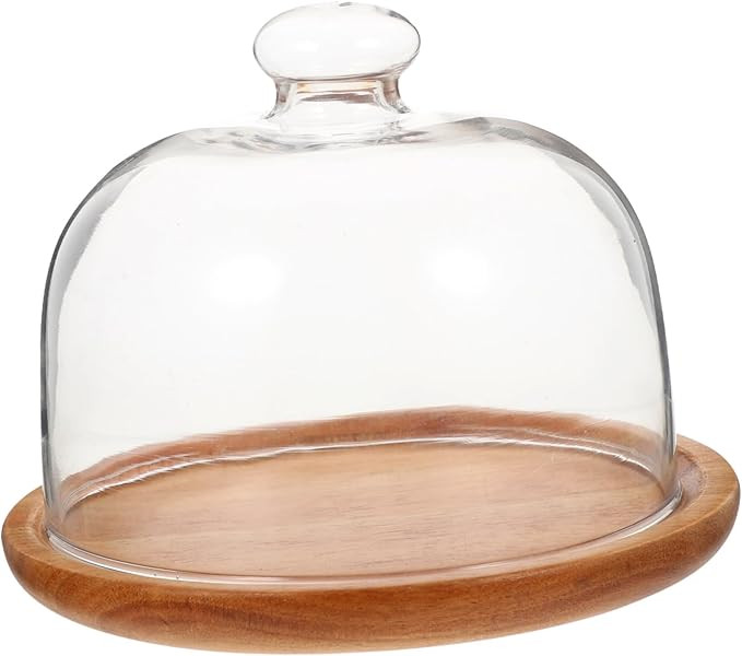 Glass Dome Cake Stand with Acacia Wood Tray Food Grade Dessert Plate Cover Sealed Display for Cak... | Amazon (US)