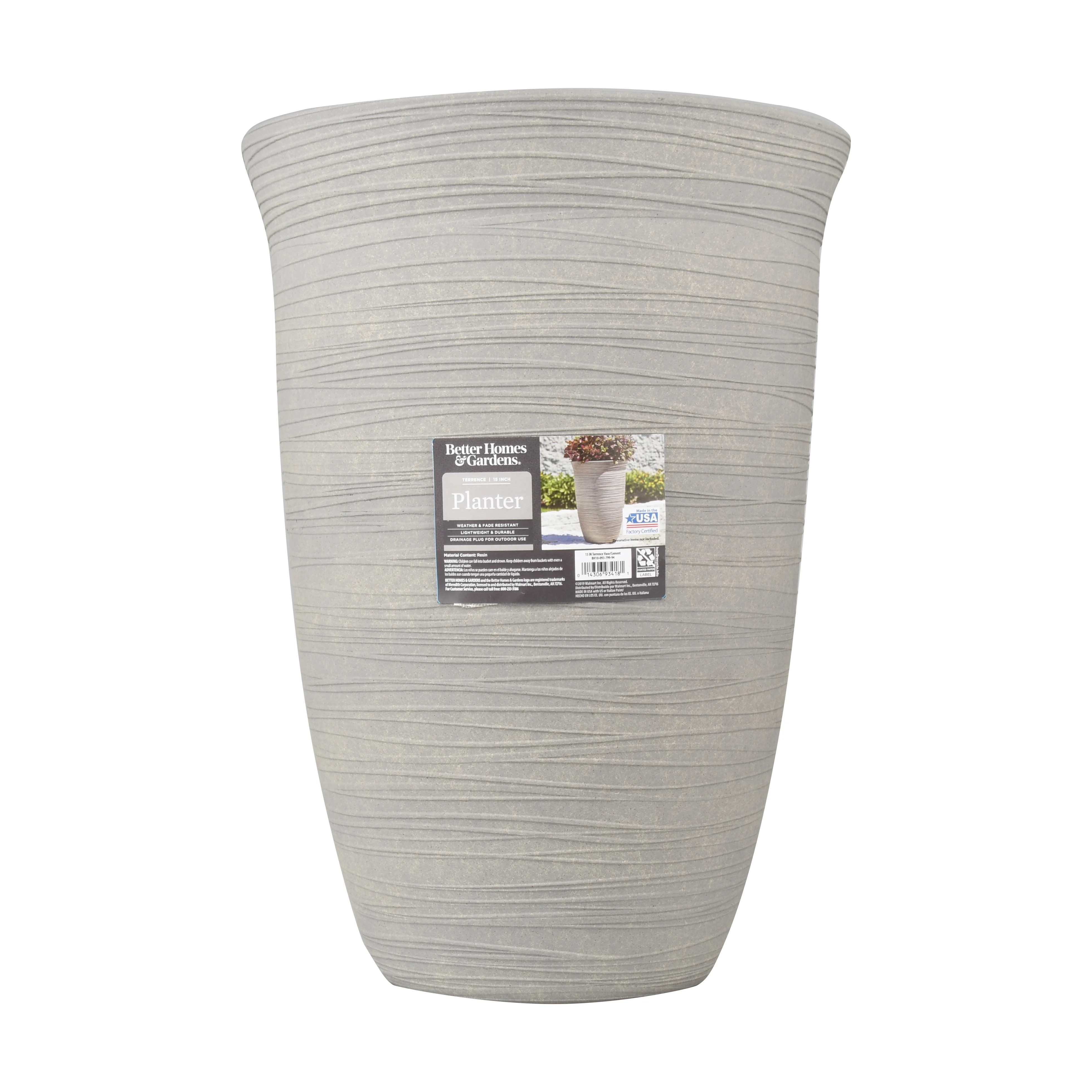 Better Homes & Gardens Terrence 15 Inch Resin Vase, Cement | Walmart (US)