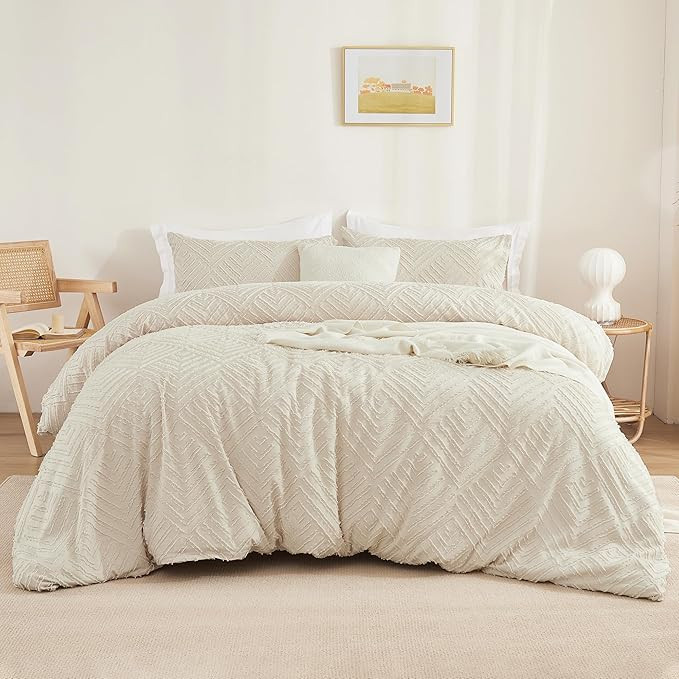 Litanika Beige Queen Comforter Set, 3 Pieces Cream Tufted Boho Farmhouse Bedding Comforter Sets, ... | Amazon (US)