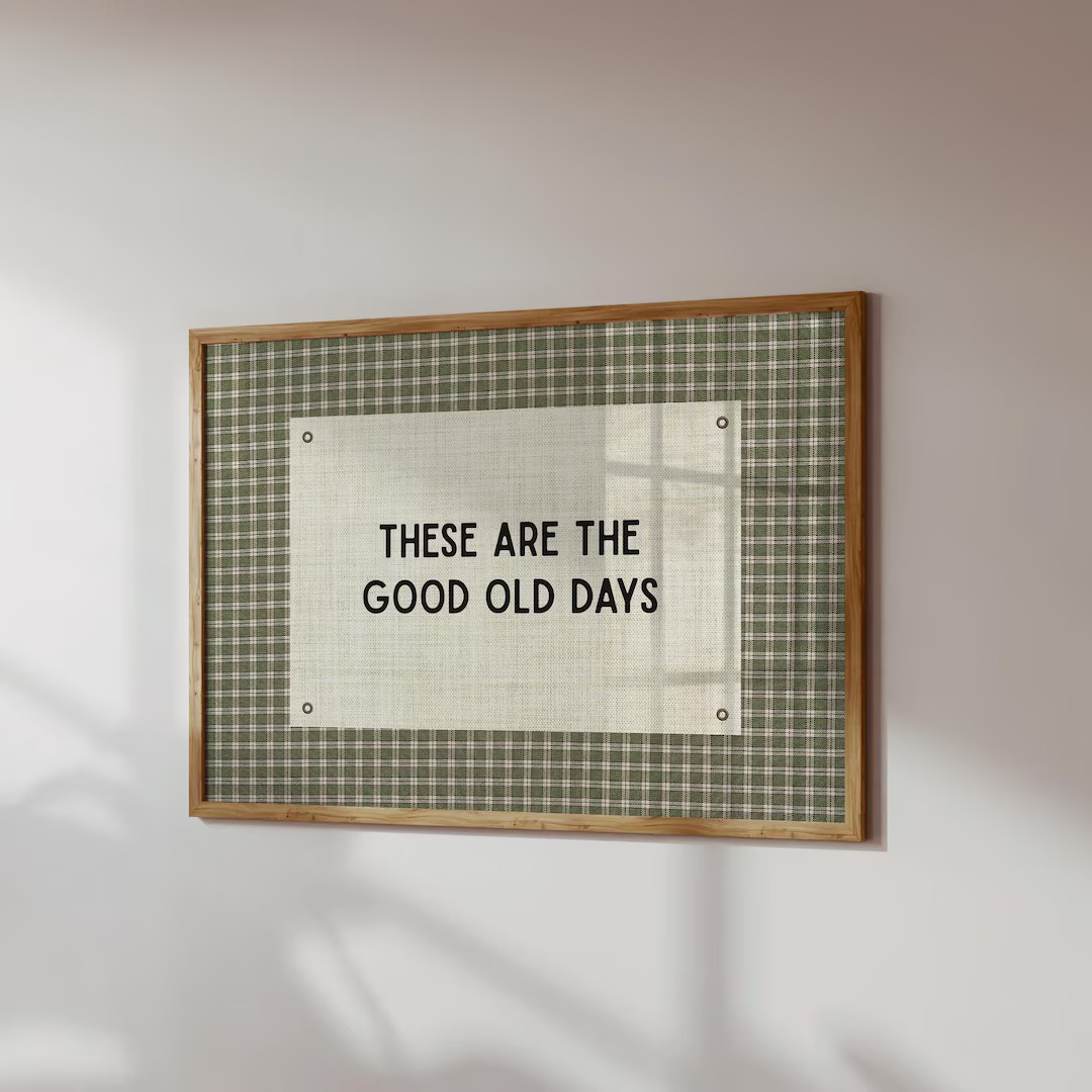 Good Old Days Green Gingham Vintage Banner Printable Poster Trendy Apartment Aesthetic  Decor Ins... | Etsy (US)