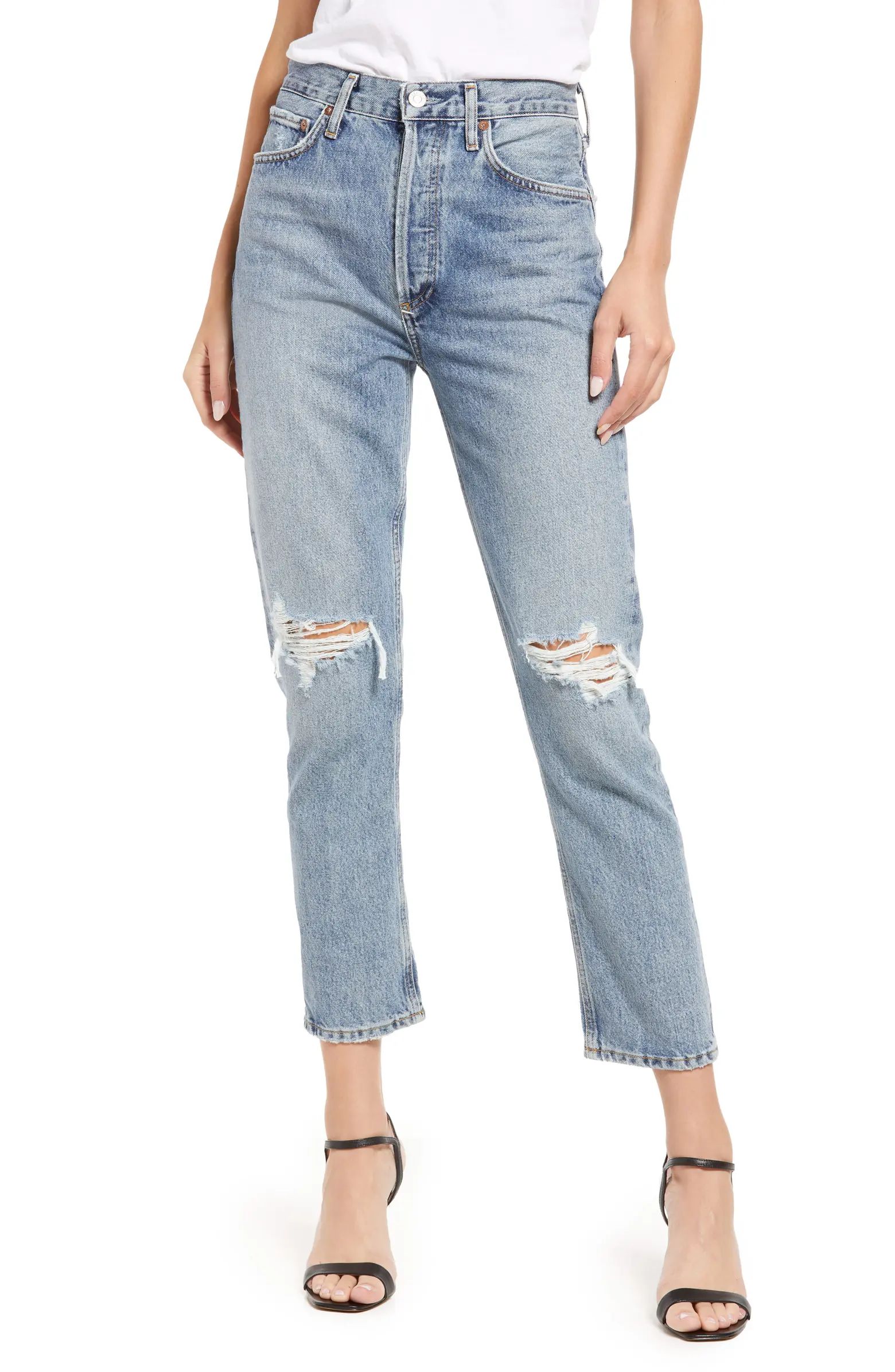 AGOLDE Riley Ripped High Waist Straight Leg Organic Cotton Jeans | Nordstrom | Nordstrom