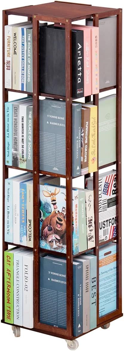 5 Tier Rolling Bookcase, Bamboo 360 Rotating Bookshelf, Freestanding Storage Organizer Holder Boo... | Amazon (US)