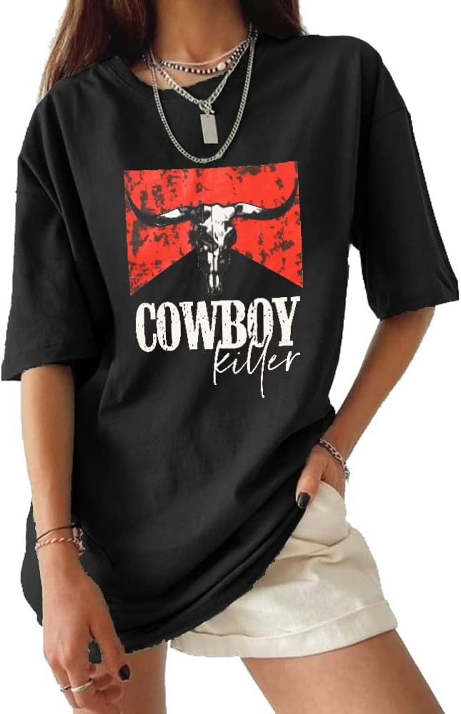 CM C&M WODRO Oversized Western Cowboy Killer T Shirt for Women Retro Cowgirl Rodeo Tee Vintage Bu... | Amazon (US)