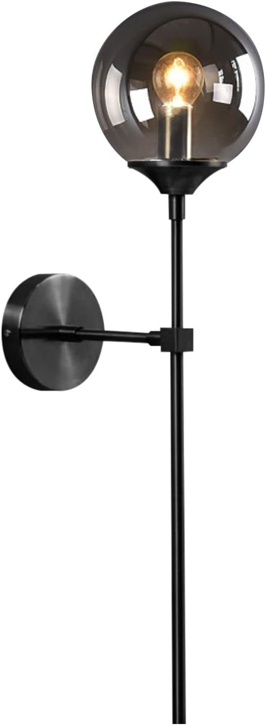 KCO Lighting Mid Century Black Wall Mounted Sconce Round Clear Glass Globe Wall Lamp Minimalist S... | Amazon (US)