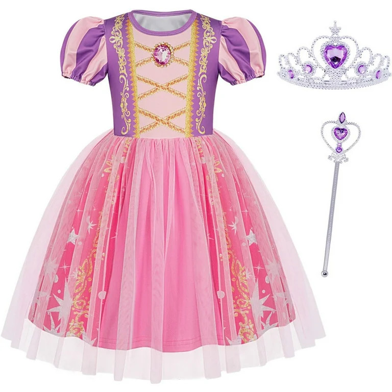 Jurebecia Tangled Dress for Girls Princess Toddler Puff Sleeve Dresses up Kids Halloween Costumes... | Walmart (US)