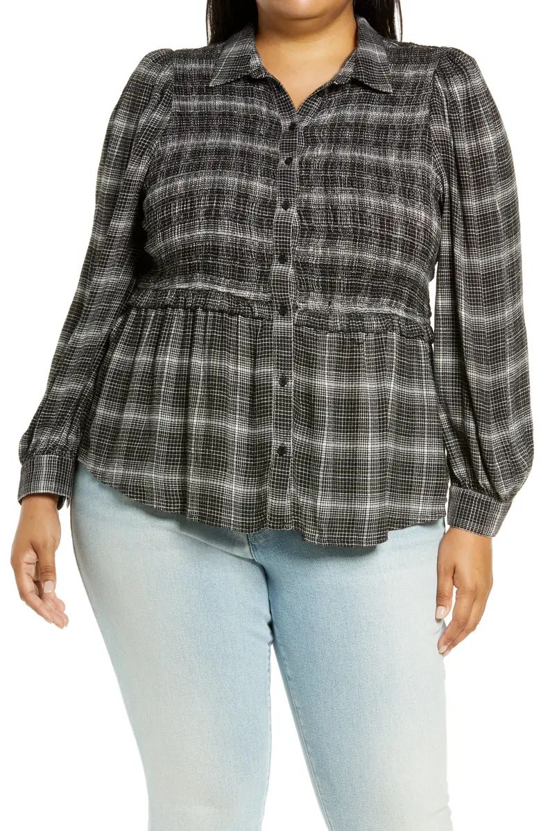 Smocked Textured Button-Up Shirt | Nordstrom