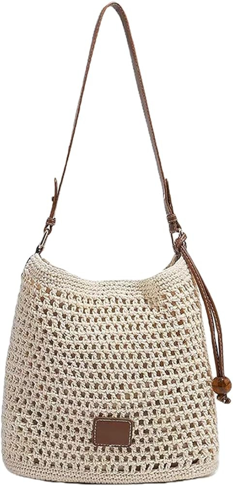 Cotton Fibre Crochet Beach Tote Bag for Vacation,Bohemian Cotton Hobo Shoulder Bag Casual Woven P... | Amazon (US)