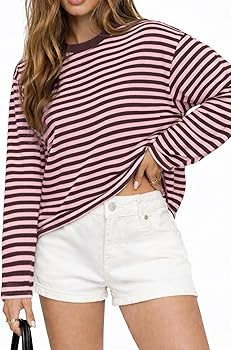 CHYRII Womens Oversized Striped Long Sleeve T Shirt Casual Fall Tops | Amazon (US)