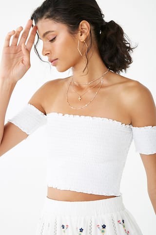 Smocked Off-the-Shoulder Crop Top | Forever 21 (US)