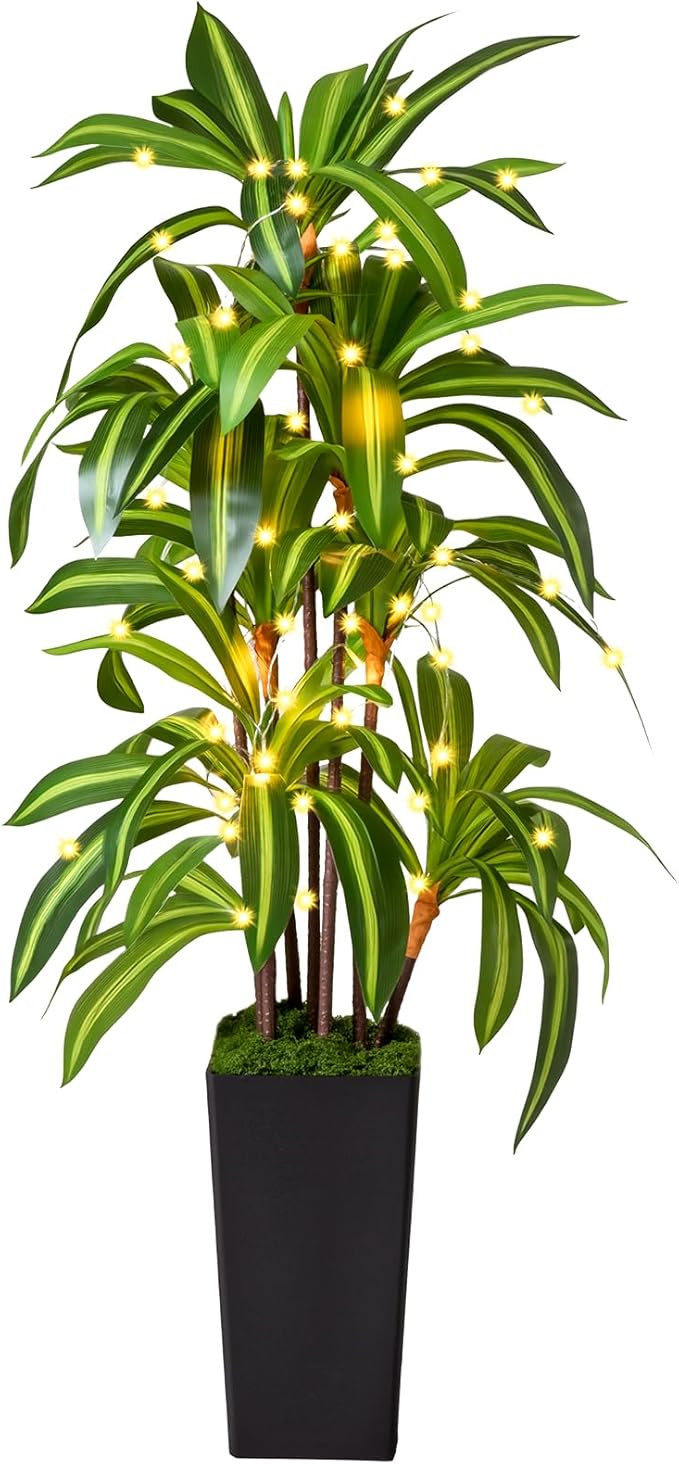 Artificial Dracaena Tree 5FT, Fake Plants with Black Tall Planter - Fake Tree Tall Faux Plants In... | Amazon (US)