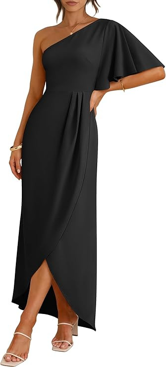 ANRABESS Womens One Shoulder Formal Midi Dresses 2026 Summer Wrap High Slit Beach Wedding Guest P... | Amazon (US)
