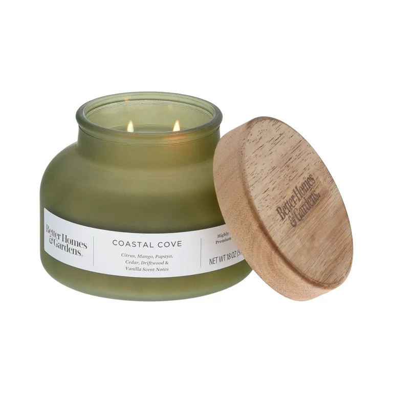 Better Homes & Gardens 18oz Coastal Cove Scented 2-Wick Frosted Bell Jar Candle | Walmart (US)