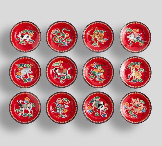 Lunar New Year Stoneware Appetizer Plates - Mixed Set of 12 | Pottery Barn (US)