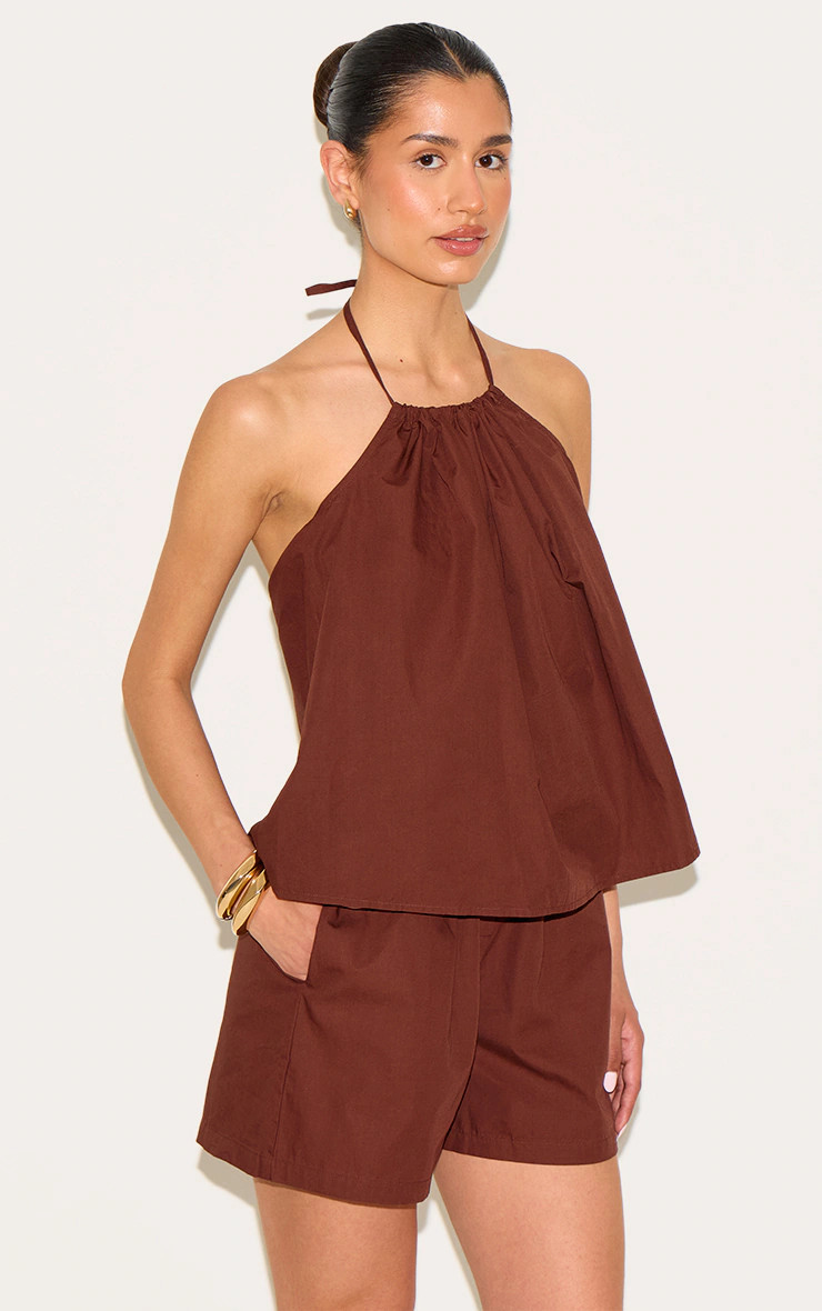 Tall Chocolate Poplin Floaty Shorts | PrettyLittleThing US