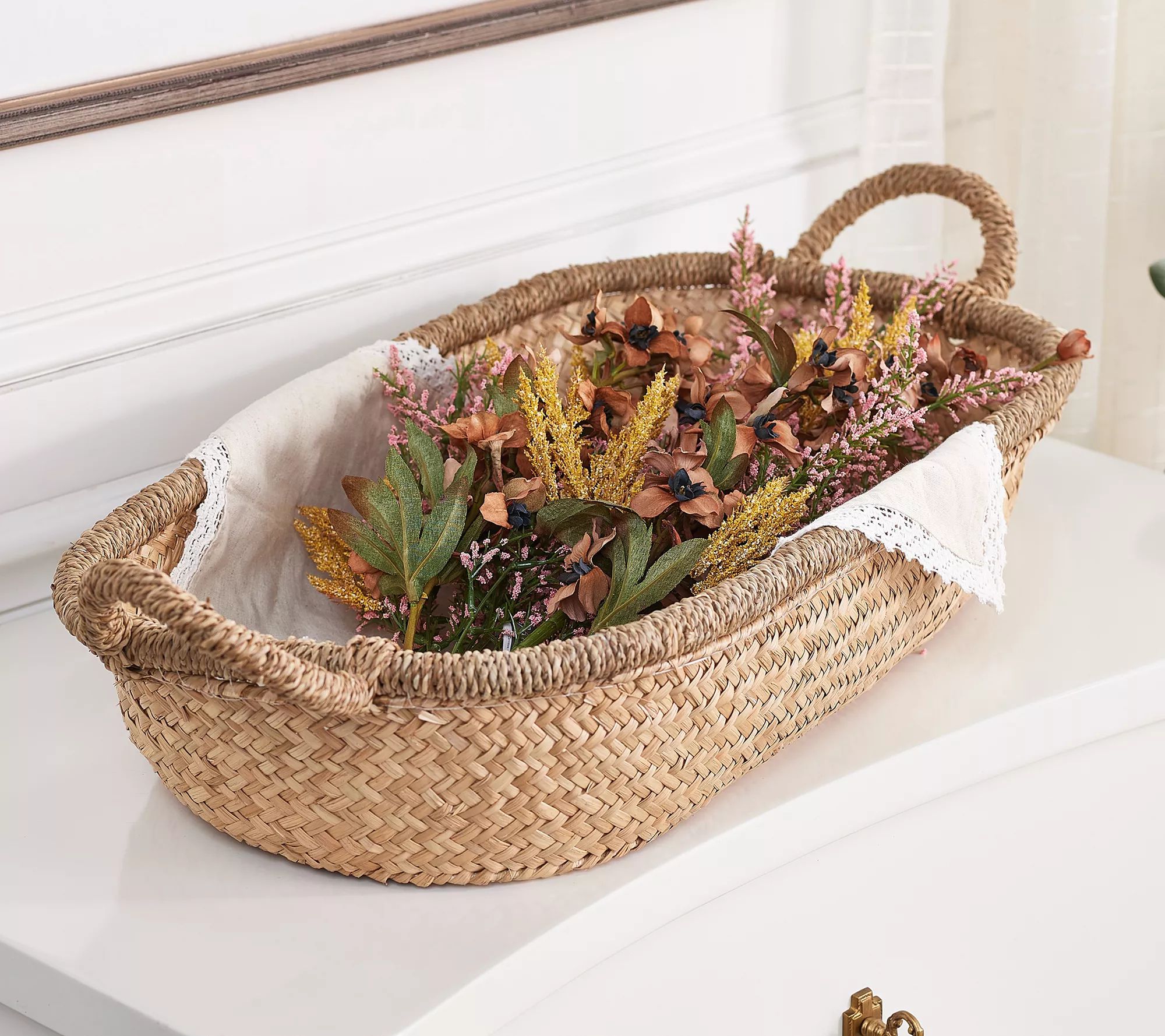 27" Woven Seagrass Tray by Liz Marie Seagrass Tray | QVC