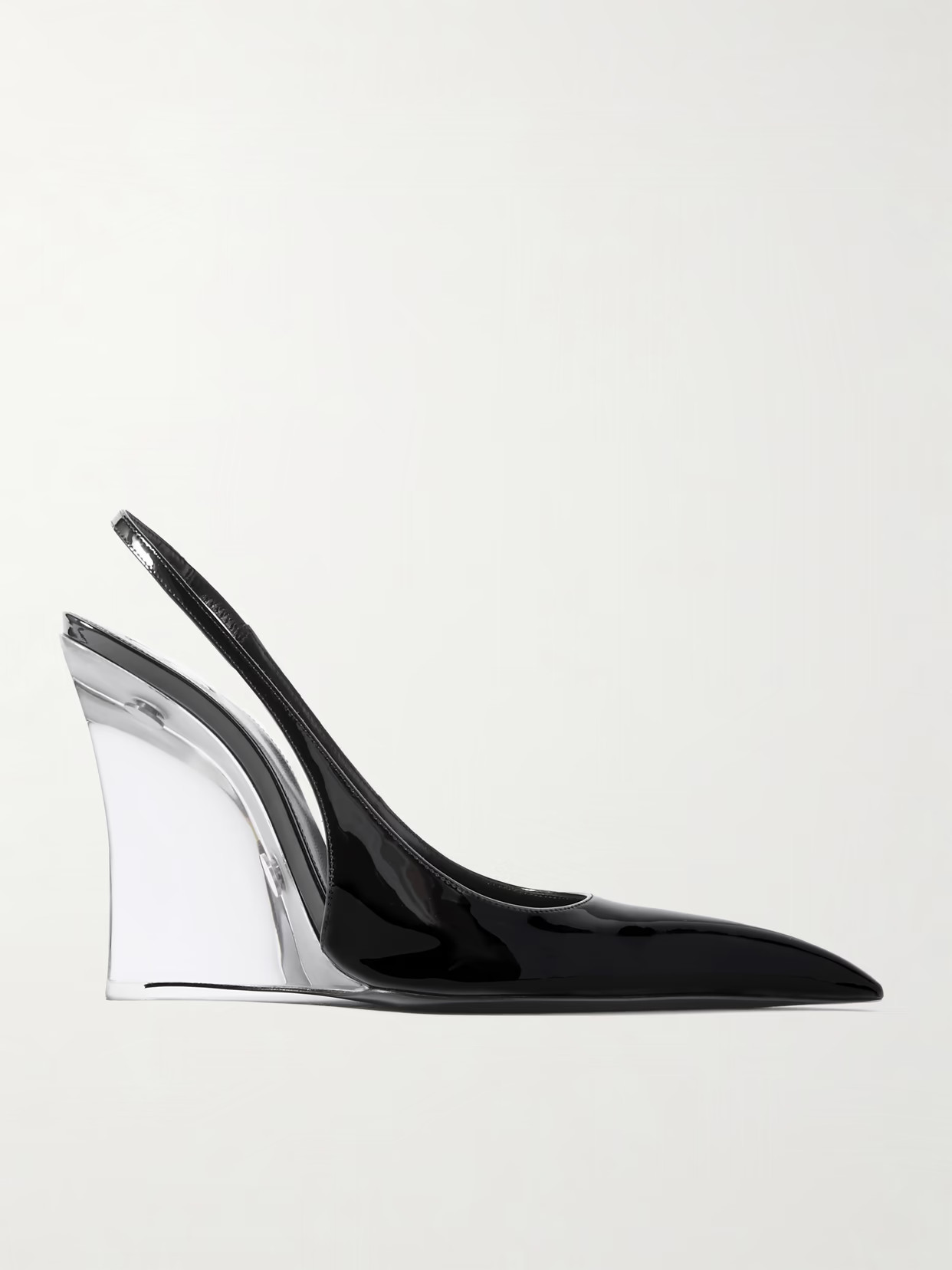 SAINT LAURENT - Miller Patent-leather Slingback Wedge Pumps - Black | NET-A-PORTER (US)