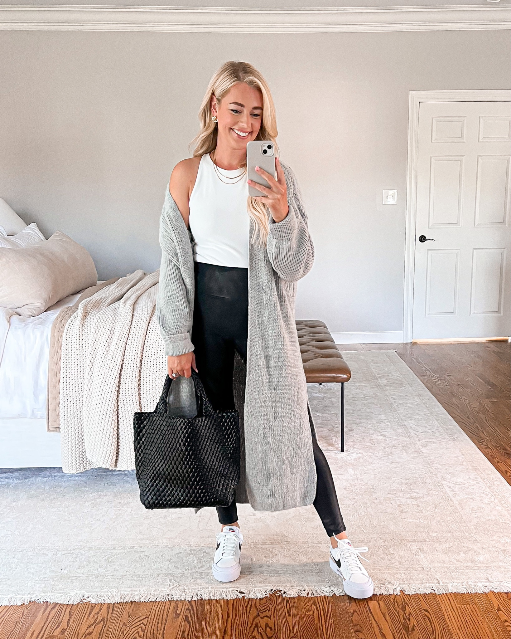 Wearing an XS in cardigan (sized down one), small in bodysuit & leggings (fit tts) & 7.5 in sneakers (sized down a half size 

Fall outfit, cardigan, spanx leggings, leggings outfit, casual outfit 

#LTKxNSale #LTKFind #LTKSeasonal