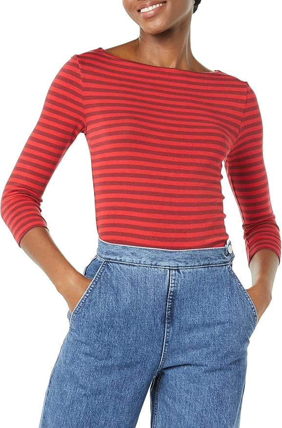 Amazon Essentials Women's Slim-Fit 3/4 Sleeve Boat Neck T-Shirt | Amazon (US)