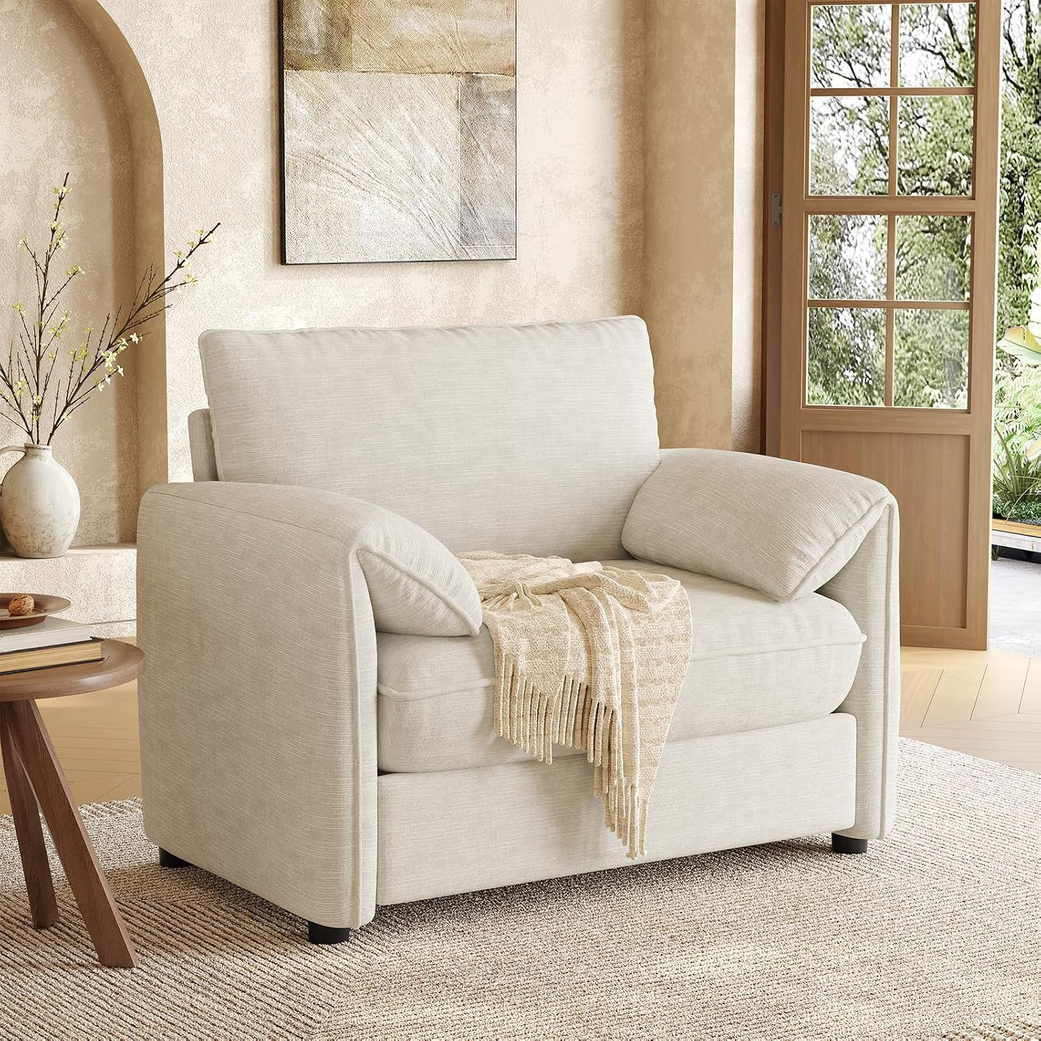 Oversized Accent Chair, 41 Inch Chenille Fabric Armchair, Beige | Amazon (US)