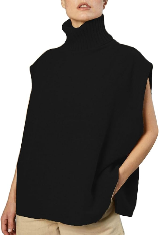 Sdencin Women Turtleneck Oversized Knitted Sweater Vest Sleeveless Split Hem Solid Loose Fit Pull... | Amazon (US)